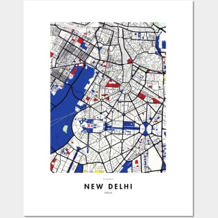 New Delhi (India) Map x Piet Mondrian Posters and Art